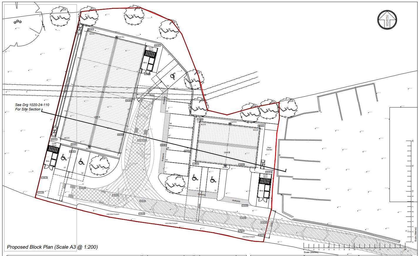 Proposed Home Farm block plan showing two units, parking and access